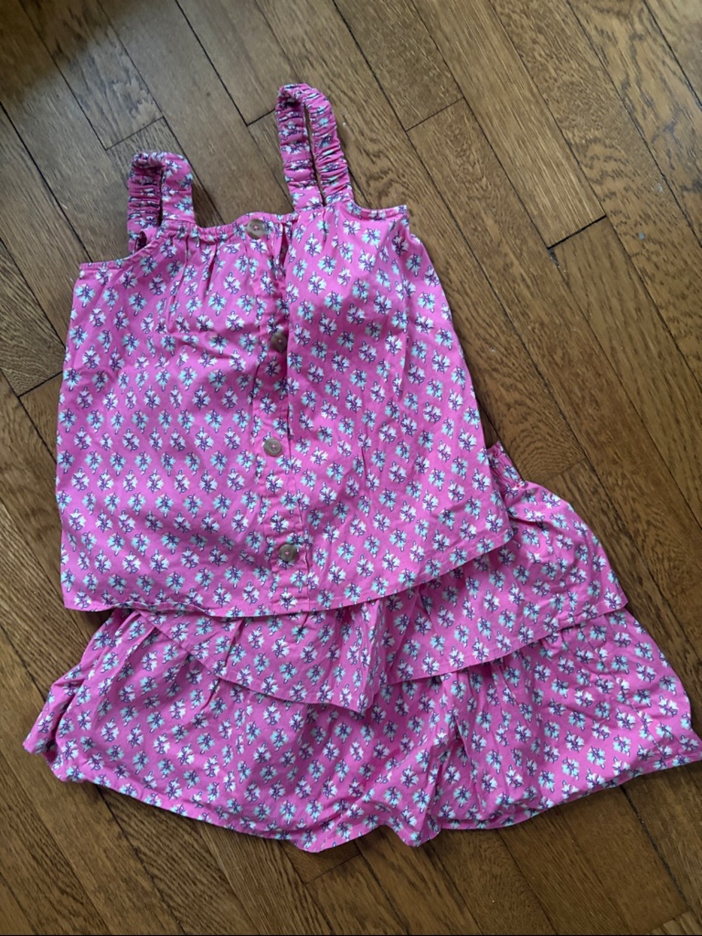 Crewcuts Pink Floral Button-Front Tank Top and skirt matching set